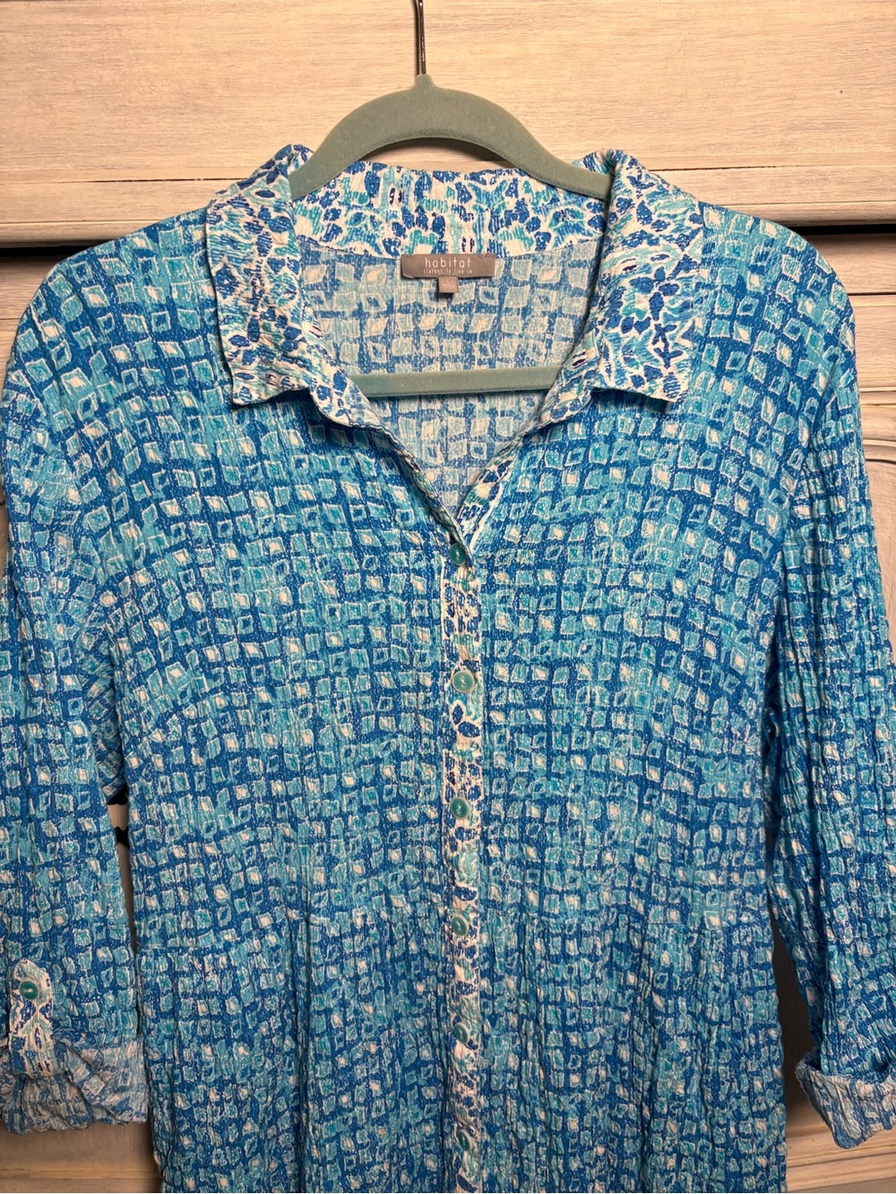 Habitat Lanai Crinkle Shirt Dress Cerulean Beachy Resort Preppy Everyday Pool - Picture 4 of 8